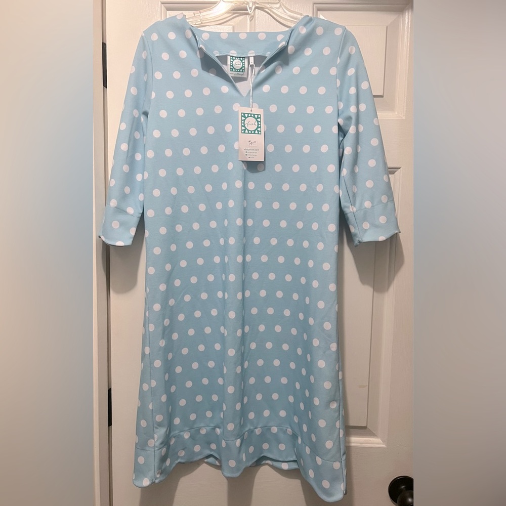 Vfish by Vera Fishbaugh baby blue poka dot dress NWT medium